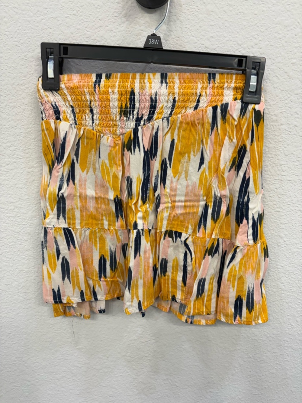 SO Yellow Pink Navy Patterned Mini Skirt